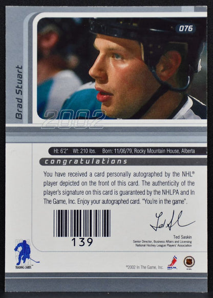 2002-03 Be a Player Series Vault Stamped Brad Stuart 076 Sharks Auto 7334