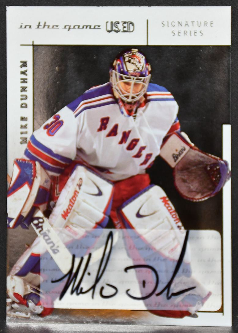 2003-04 In The Game Used Signature Series Mike Dunham A-MDU Rangers Auto 9765