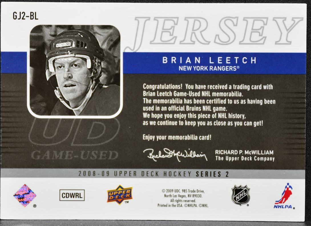 2008-09 UD Series 2 UD Game Jerseys Leetch GJ2-BL Rangers Jersey 5068