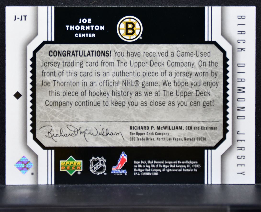 2005-06 Upper Deck Black Diamond Jerseys Joe Thornton Boston Bruins Jersey 3070