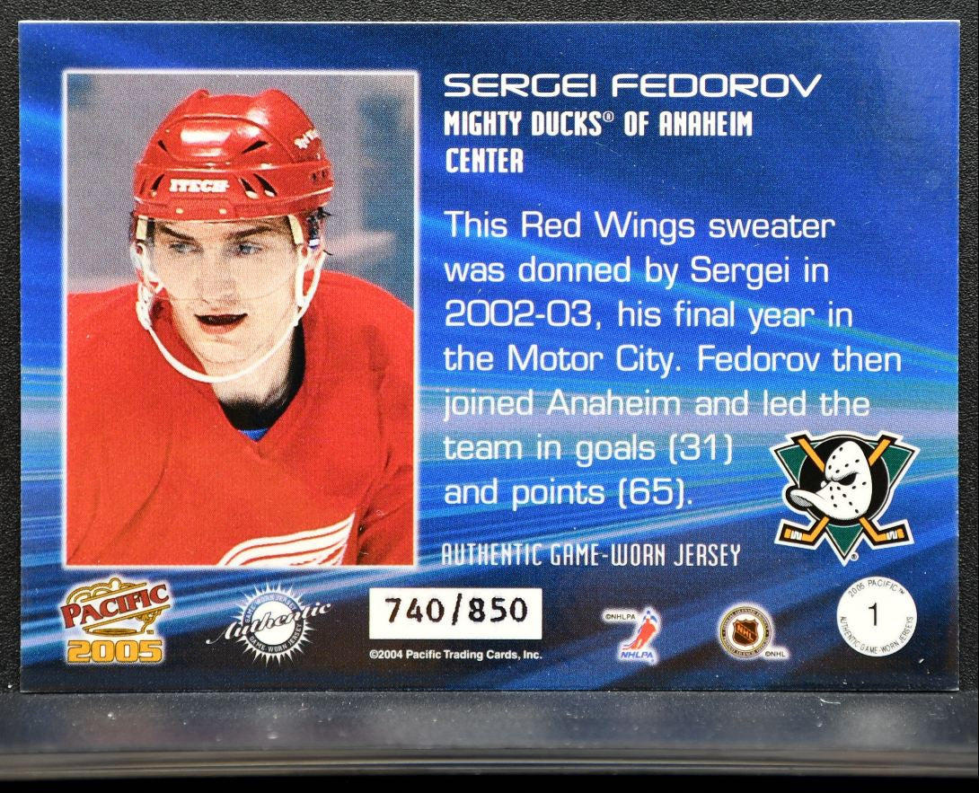 2004-05 Pacific Jerseys Sergei Fedorov Anaheim Mighty Ducks 740/850 Jersey 1044