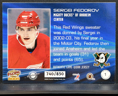 2004-05 Pacific Jerseys Sergei Fedorov Anaheim Mighty Ducks 740/850 Jersey 1044