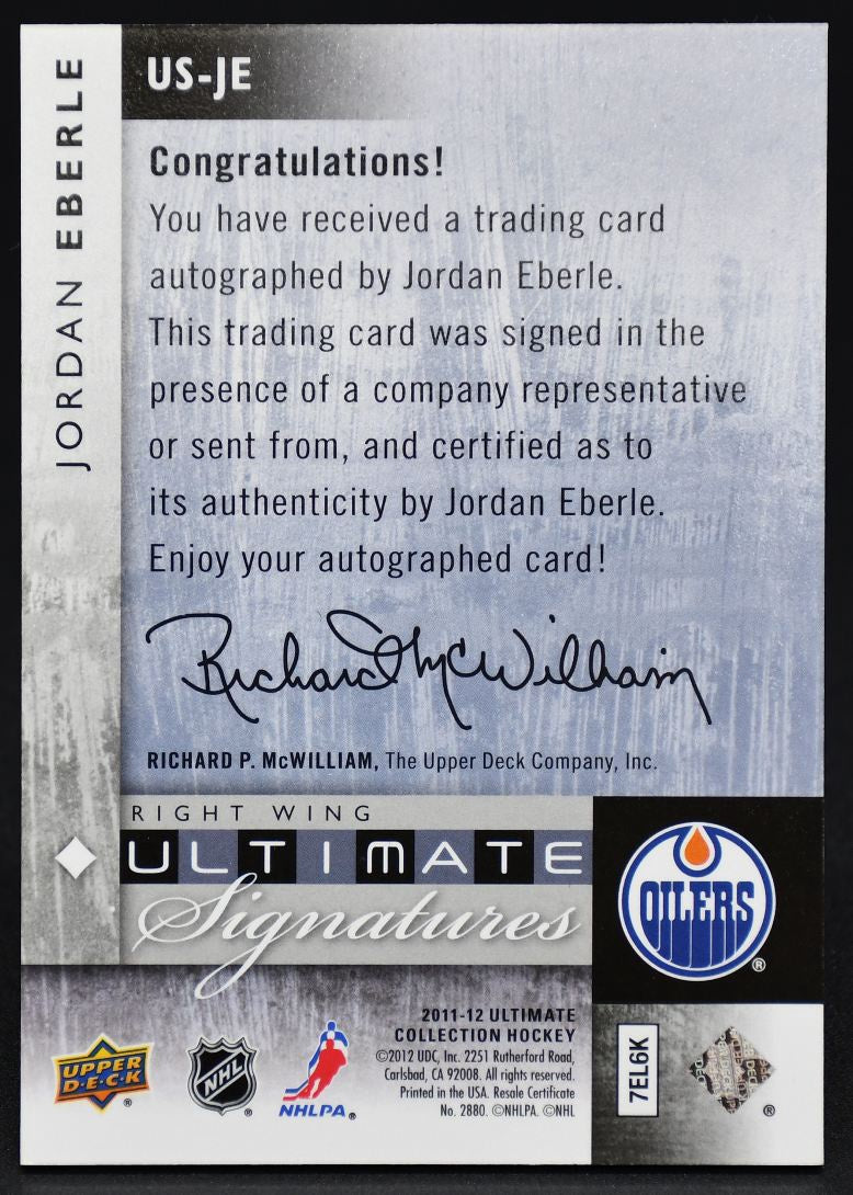 2011-12 UD Ultimate Collection Ultimate Signatures Jordan Eberle US-JE Auto