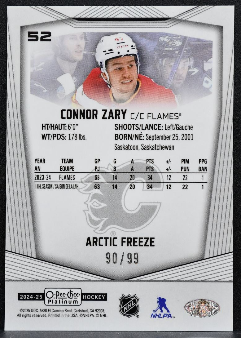 2024-25 O-Pee-Chee Platinum Arctic Freeze Connor Zary 52 Flames 90/99 9188