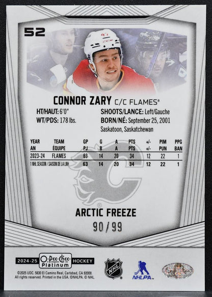 2024-25 O-Pee-Chee Platinum Arctic Freeze Connor Zary 52 Flames 90/99 9188