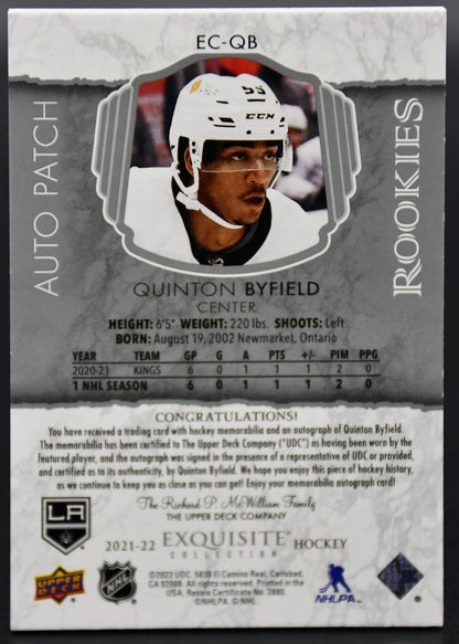 2021-22 UD The Cup Byfield EC-QB Los Angeles Kings RC Auto 18/55 Patch