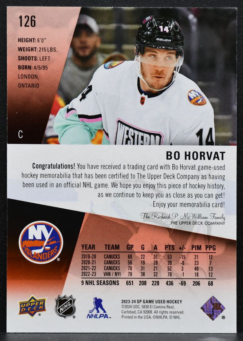 2023-24 SP Game Used All Star Jersey Bo Horvat New York Islanders Jersey 4638