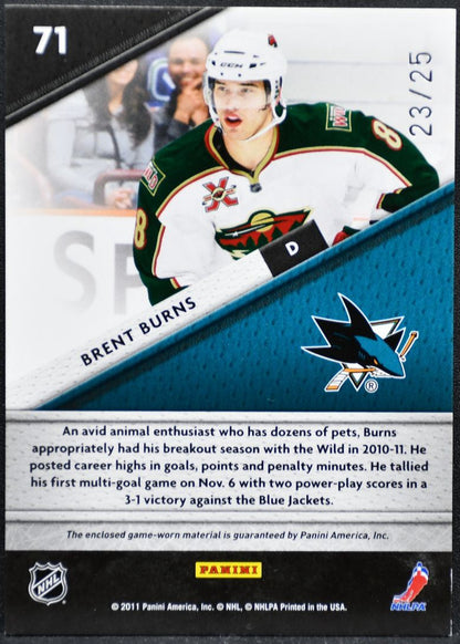 2010-11 Panini Certified Fabric of the Game Prime Burns Sharks /25 Patch 2805