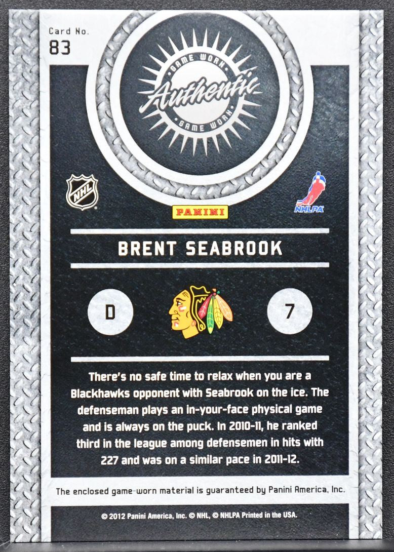 11-12 Panini Titanium Game Worn Gear Patch Brent Seabrook Blackhawks /25 Patch 4534