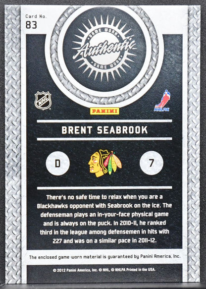 11-12 Panini Titanium Game Worn Gear Patch Brent Seabrook Blackhawks /25 Patch 4534