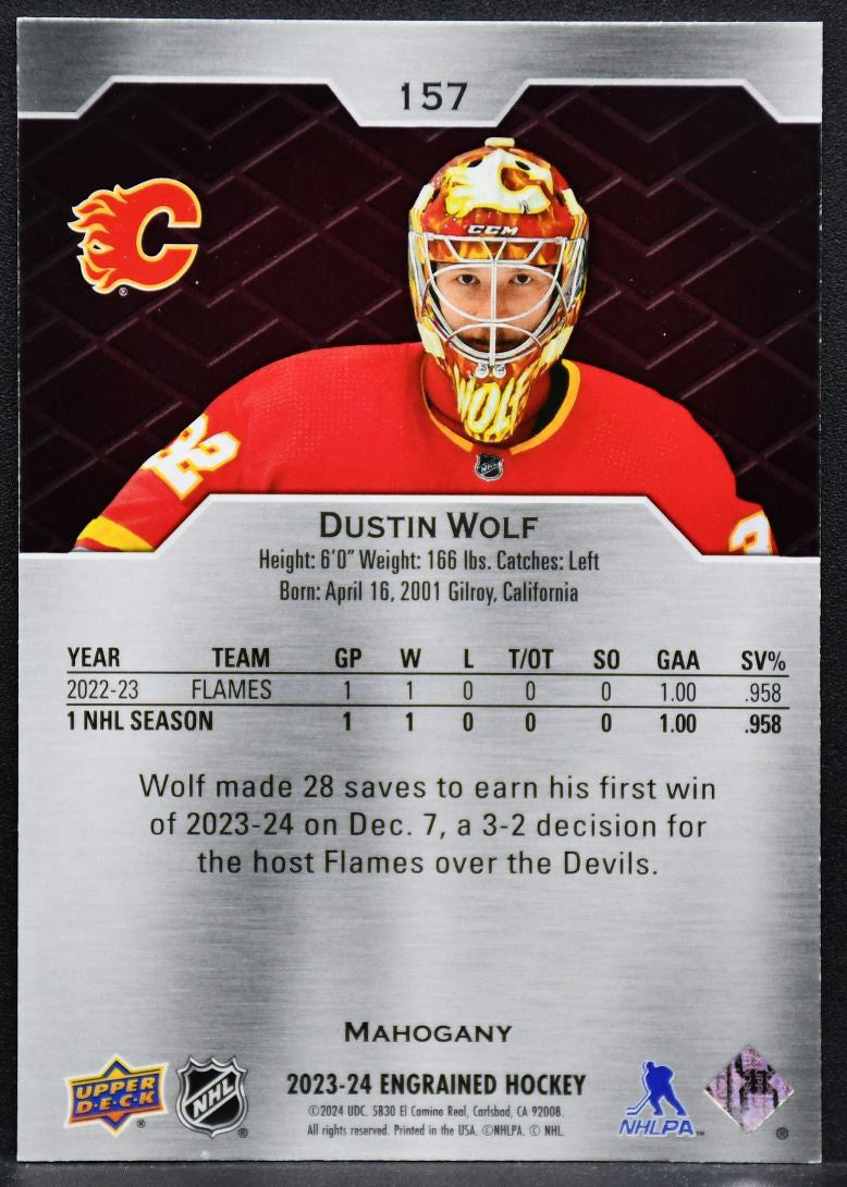 2023-24 Upper Deck Engrained Rookie Mahogany Dustin Wolf 157 RC Auto 03/10