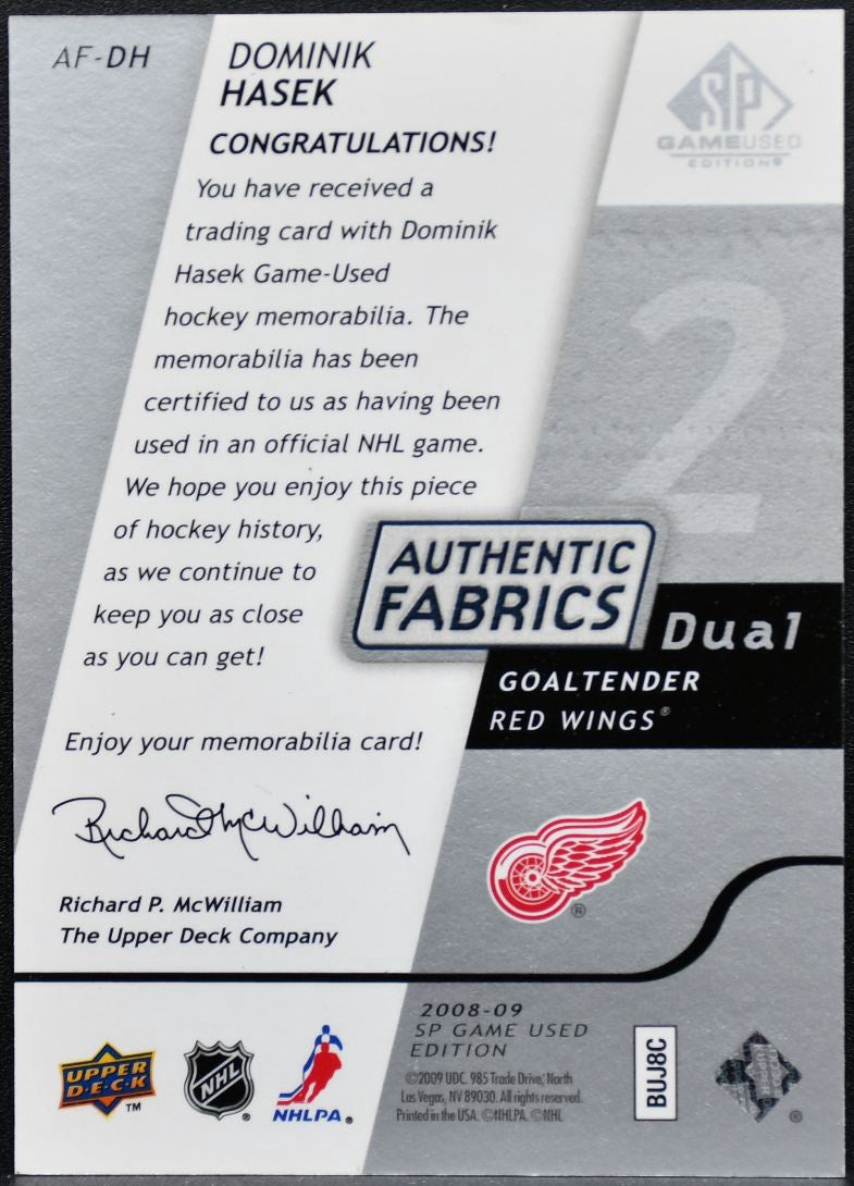2008-09 SP Game Used Authentic Fabrics Dual Dominik Hasek AF-DH Jersey 1793