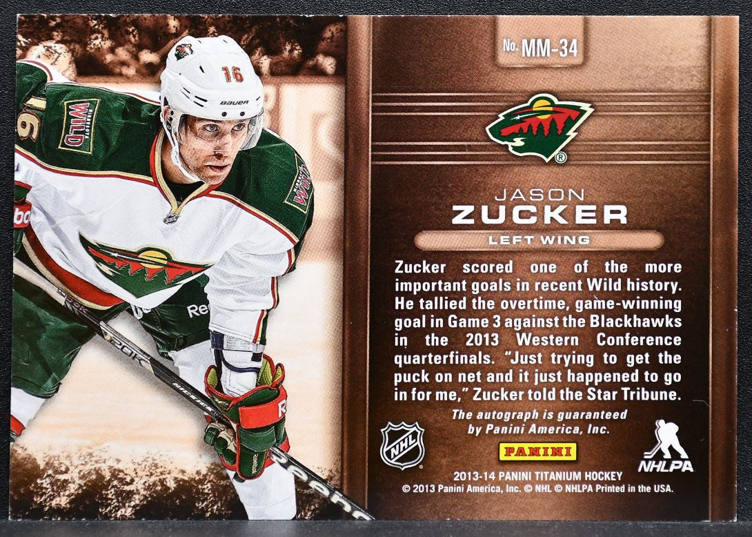 2013-14 Panini Titanium Metallic Marks Bronze Jason Zucker MM-34 Wild Auto 7677
