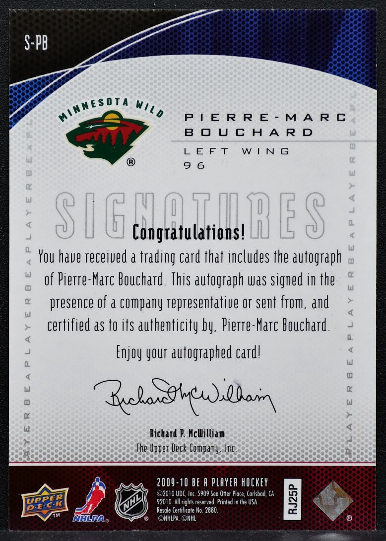 2009-10 Upper Deck Be A Player Signatures Pierre-Marc Bouchard Wild Auto 0507