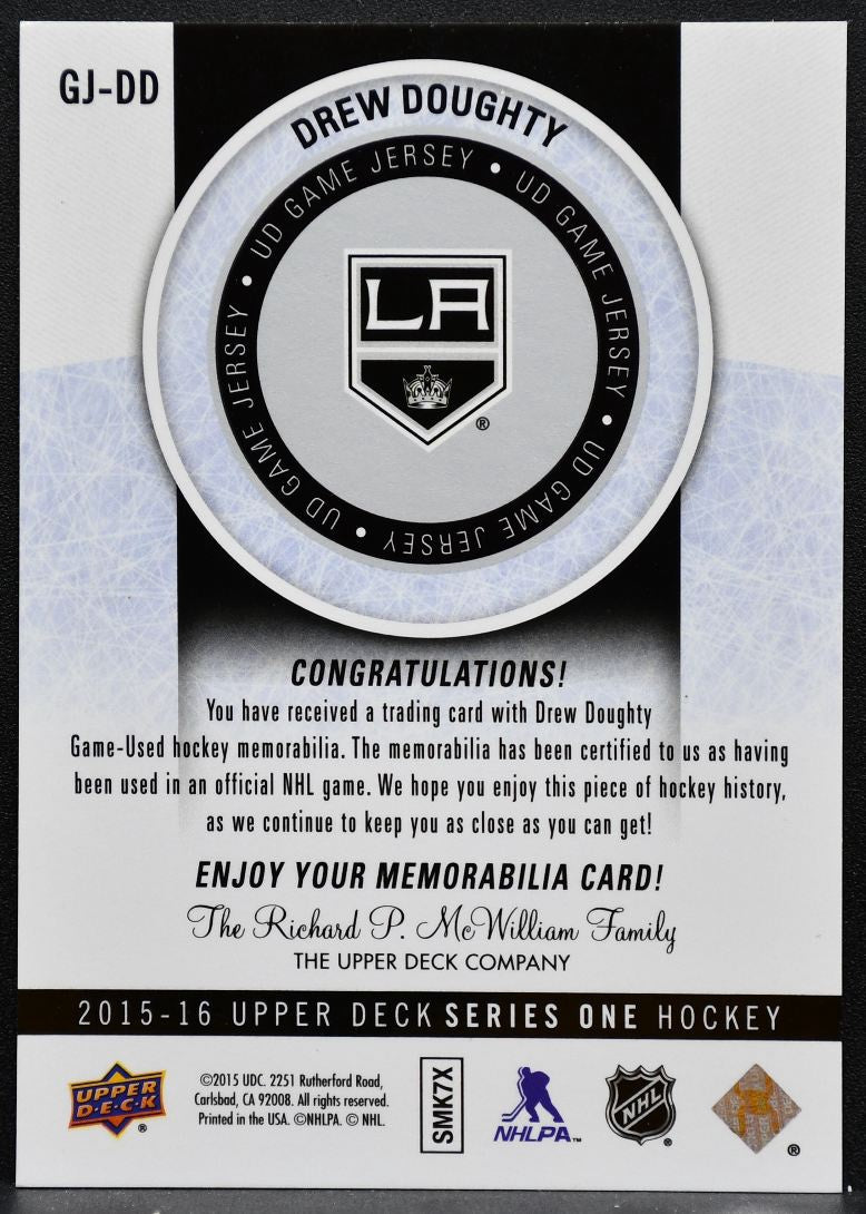 2015-16 Upper Deck Series 1 Game Jerseys Drew Doughty GJ-DD Kings Jersey 5567