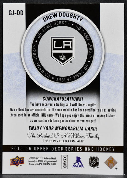 2015-16 Upper Deck Series 1 Game Jerseys Drew Doughty GJ-DD Kings Jersey 5567
