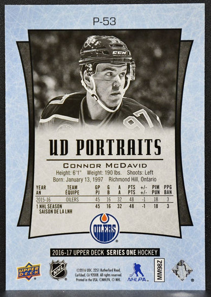 2016-17 Upper Deck UD Portraits Connor McDavid P-53 Edmonton Oilers 4923