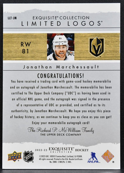 2022-23 UD Exquisite Collection Limited Logos Marchessault Auto Patch 5664