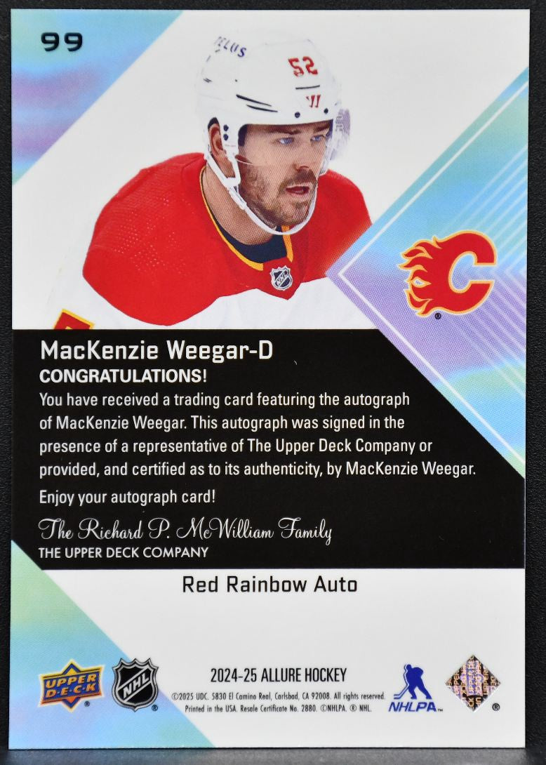2024-25 UD Allure Red Rainbow Auto MacKenzie Weegar 99 Calgary Flames Auto 6355