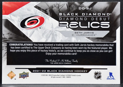 2021-22 UD Black Diamond Debut Relics Seth Jarvis Hurricanes RC Jersey 3155