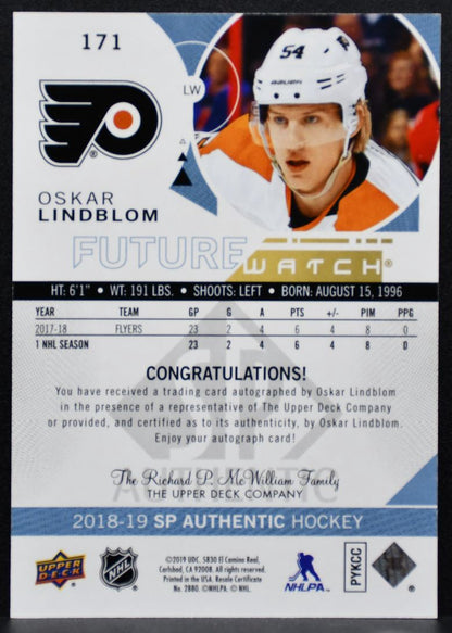 2018-19 SP Authentic Future Watch Auto Oskar Lindblom RC Auto 916/999 2992