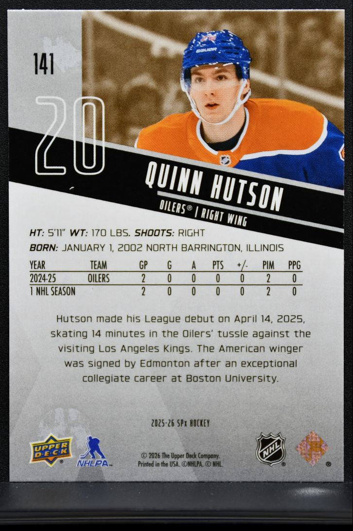 2025-26 SPx Rookies Quinn Hutson 141 Edmonton Oilers RC 0405