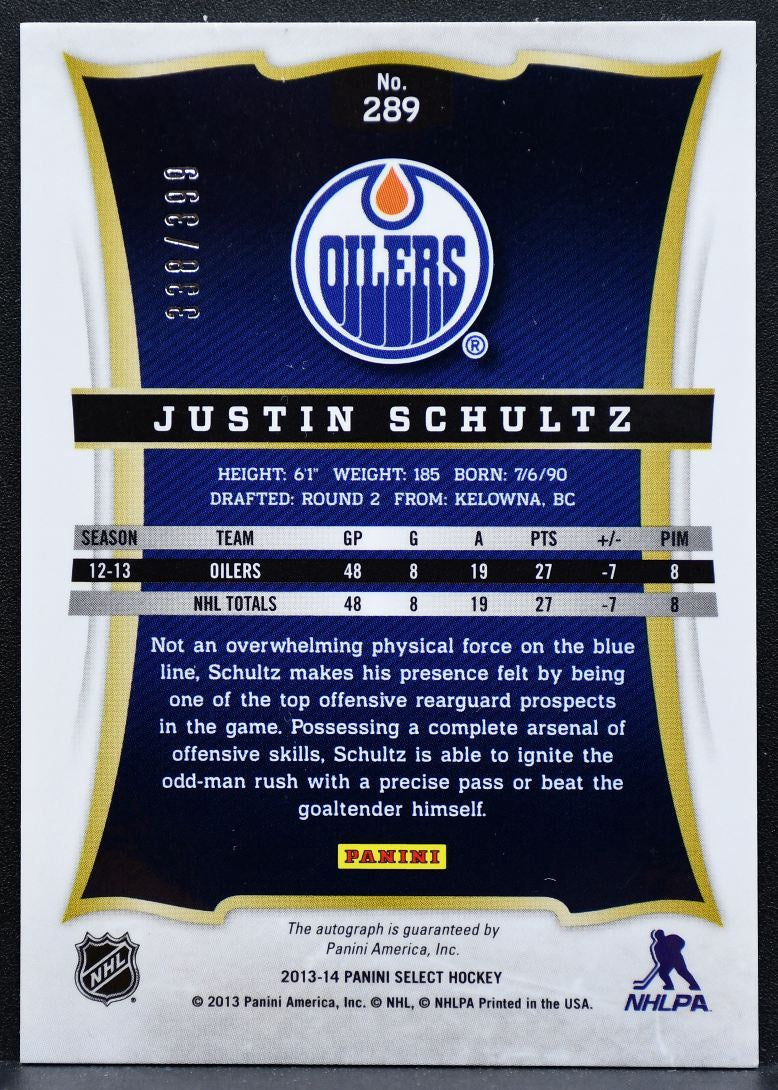 2013-14 Panini Select Rookie Signature Justin Schultz Oilers RC Auto 0750