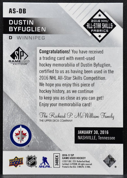 2016-17 SP Game Used 2016 All-Star Skills Fabrics Byfuglien Jets Jersey 4572
