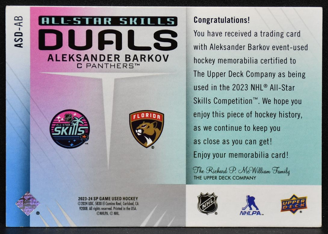 2023-24 SP Game Used 2023 All-Star Skills Dual  Barkov Panthers Jersey 5231