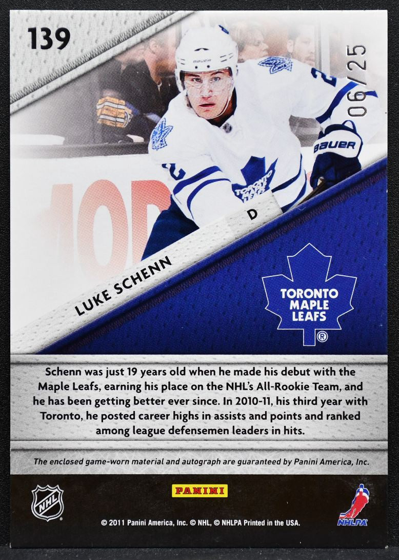 2011-12 Panini Certified Fabric of the Game NumberAuto Schenn Auto 06/25 7240