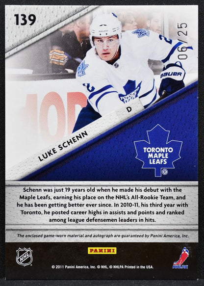 2011-12 Panini Certified Fabric of the Game NumberAuto Schenn Auto 06/25 7240