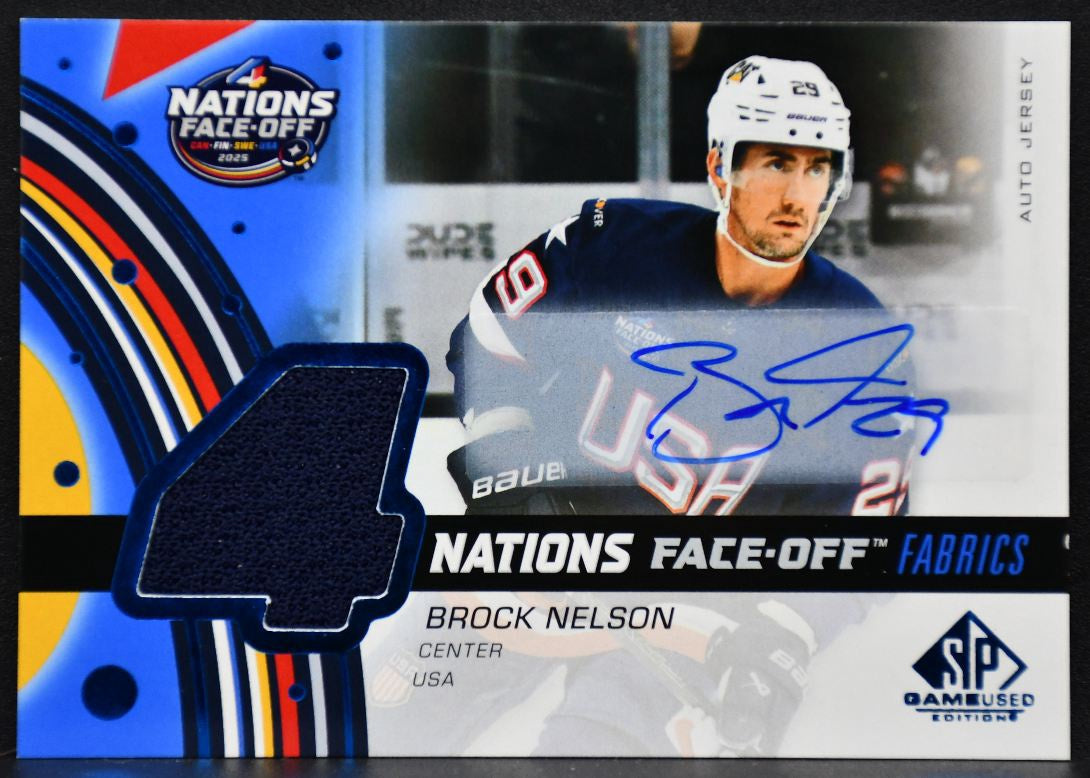 2025-26 SP Game Used 4 Nations Face Off Fabrics Auto Nelson Auto Jersey 0923
