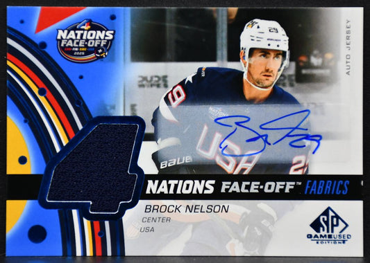 2025-26 SP Game Used 4 Nations Face Off Fabrics Auto Nelson Auto Jersey 0923