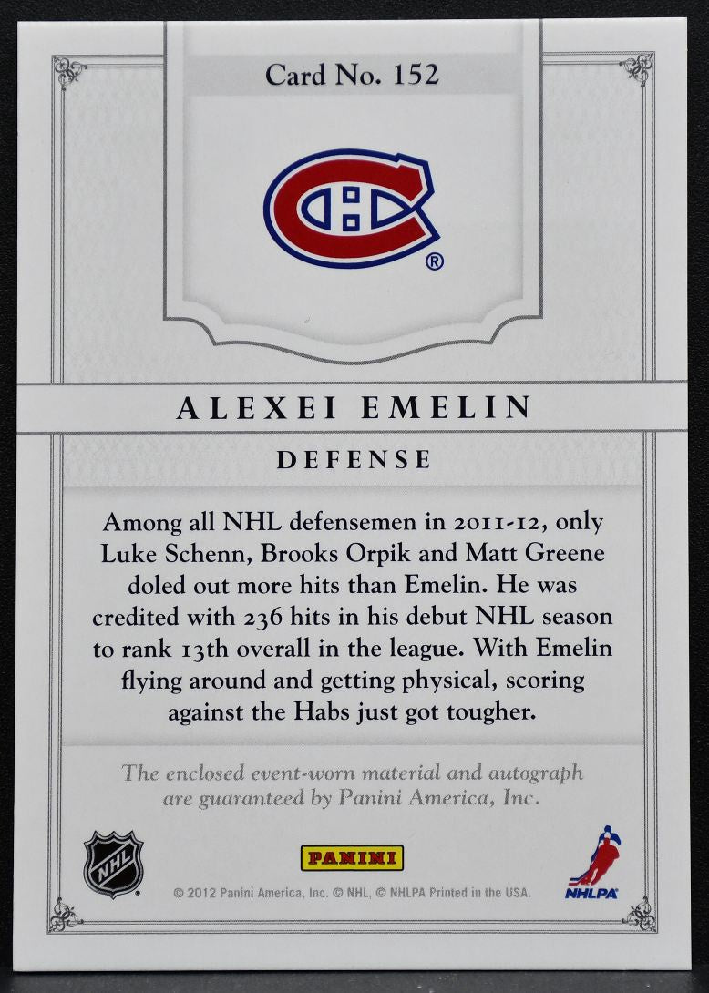 2012-13 Panini Dominion Jersey Auto Alexei Emelin Auto 133/199 Jersey 2077