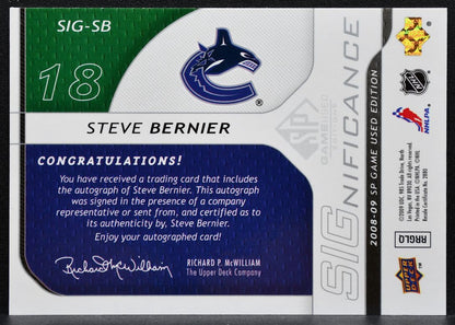 2008-09 SP Game Used SIGnificance Steve Bernier SIG-SB Canucks Auto 10/50 2572