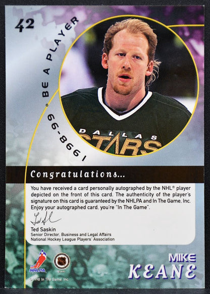 1998-99 Be a Player Autographs Mike Keane 42 Dallas Stars Auto 1721