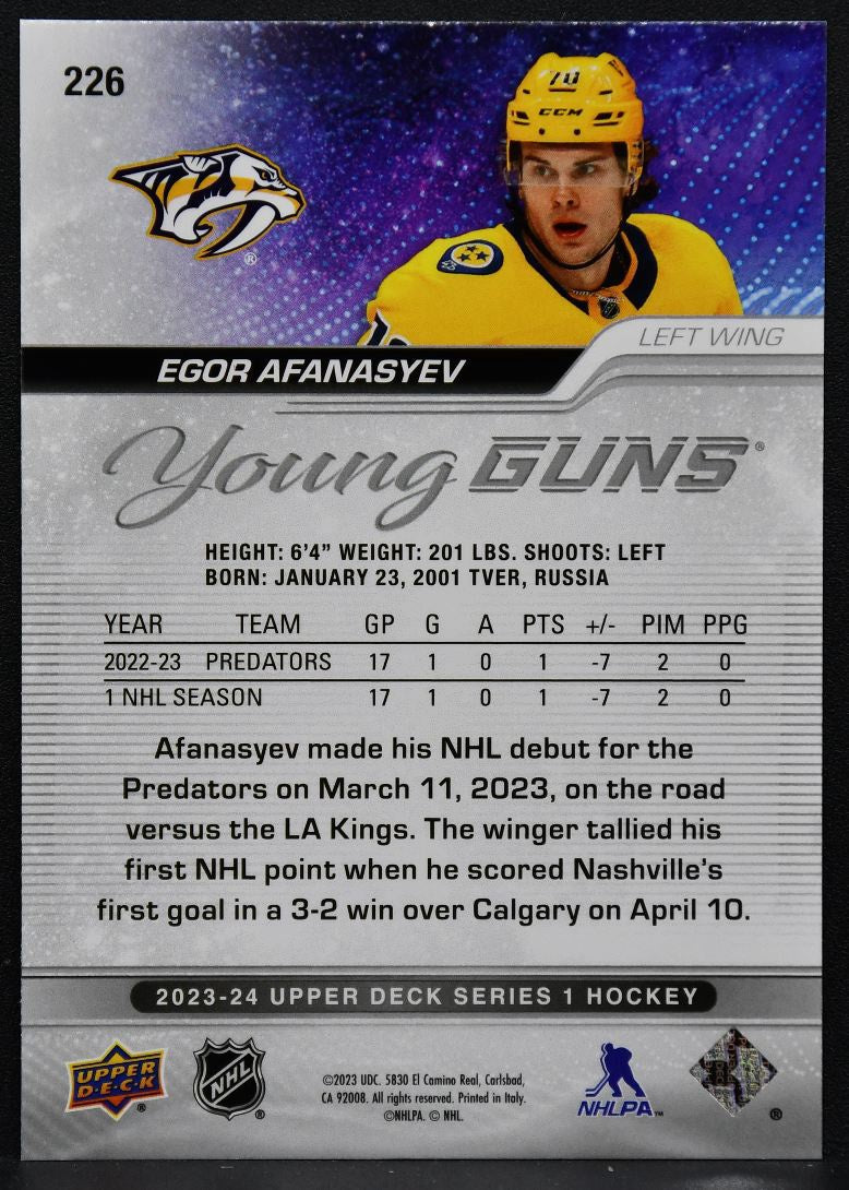2023-24 Upper Deck Series 1 Young Guns Egor Afanasyev 226 RC 1555