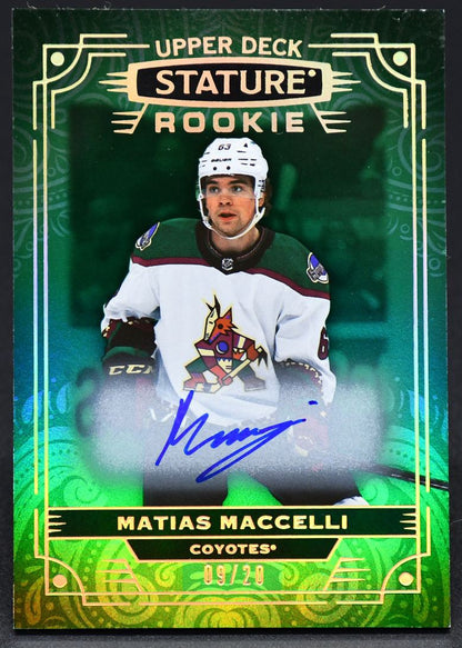 2022-23 UD Stature Rookie Green Matias Maccelli 114 RC Auto 09/20