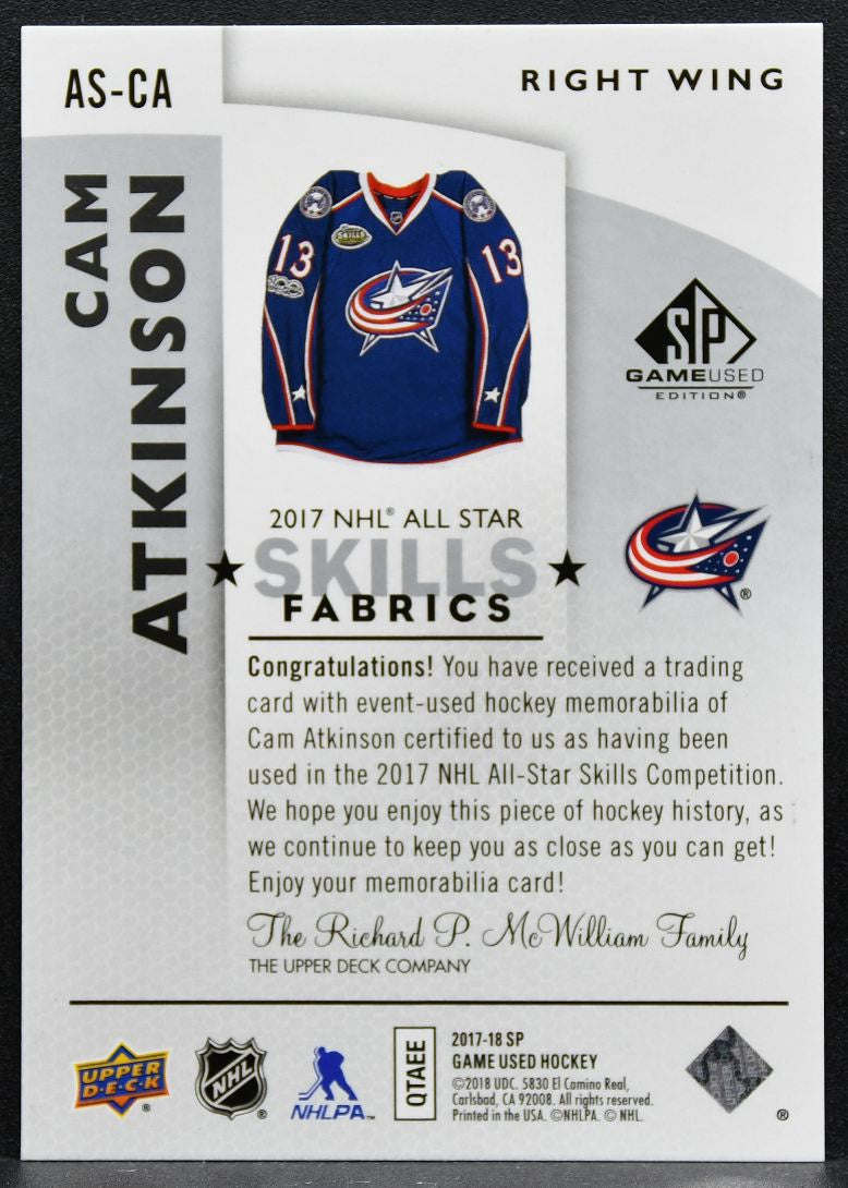 2017-18 SP Game Used All Star Skills Fabrics Cam Atkinson Jersey 1917