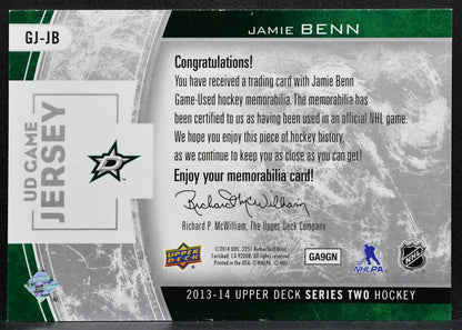 2013-14 Upper Deck Series 2 UD Game Jersey Jamie Benn GJ-JB Dallas Stars 4268