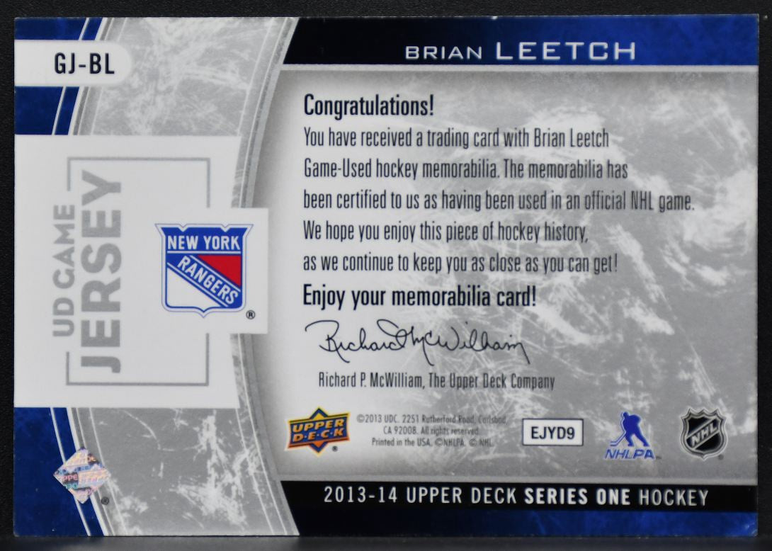 2013-14 Upper Deck UD Game Jerseys Brian Leetch GJ-BL New York Rangers Jersey 2981