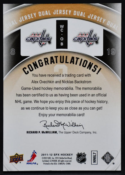 Combinaisons gagnantes SPx 2011-12 Alex Ovechkin/Nicklas Backstrom 2 Maillot