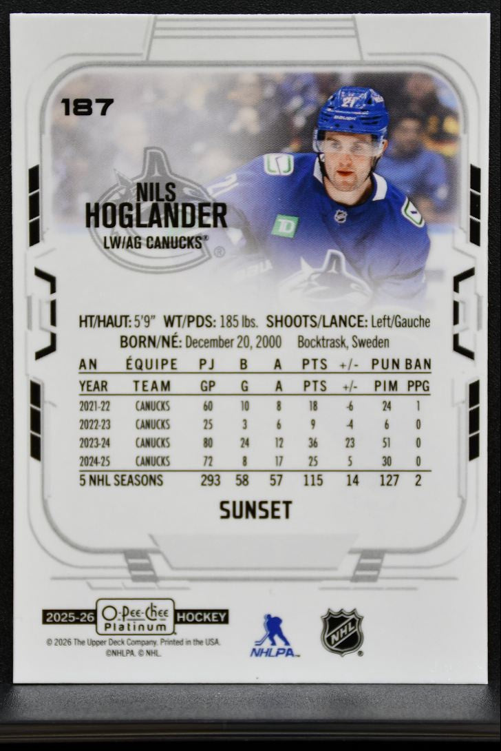 2025-26 O Pee Chee Platinum Sunset Nils Hoglander 187 Vancouver Canucks 8280