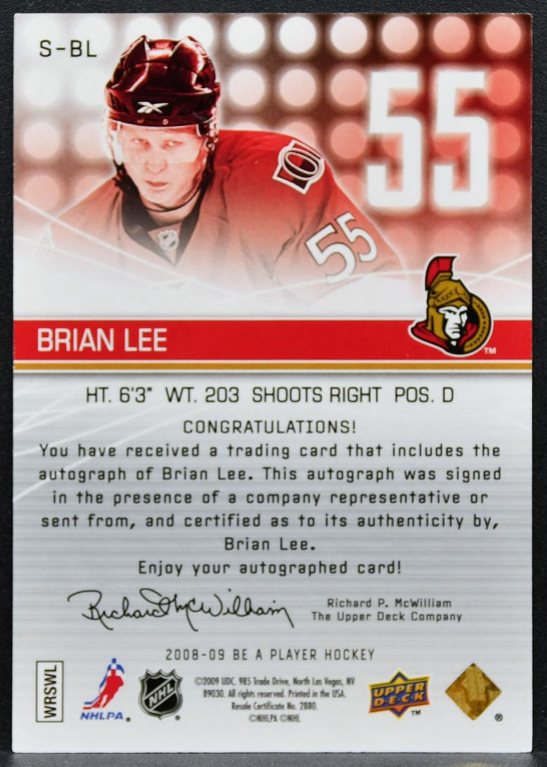 2008-09 Upper Deck Be a Player Signatures Brian Lee S-BL Senators Auto 0799