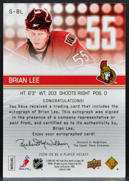 2008-09 Upper Deck Be a Player Signatures Brian Lee S-BL Senators Auto 0799
