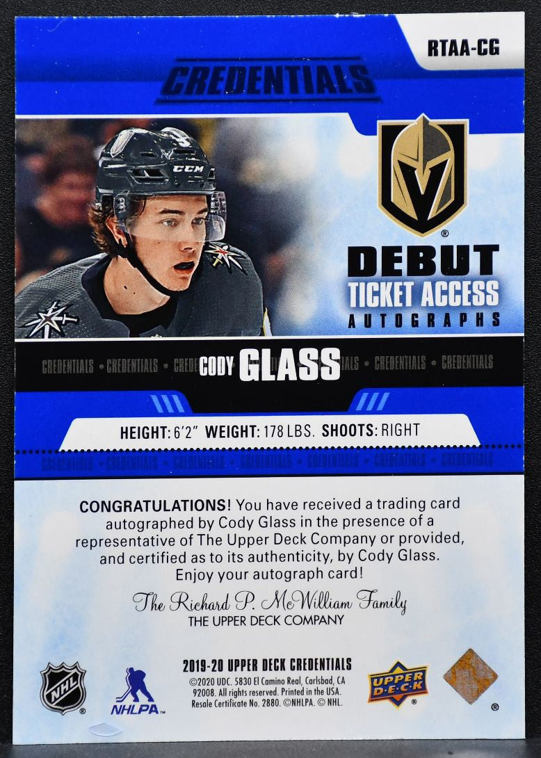 2019-20 UD Credentials Debut Ticket Access Auto Glass RC Auto 159/199 9657
