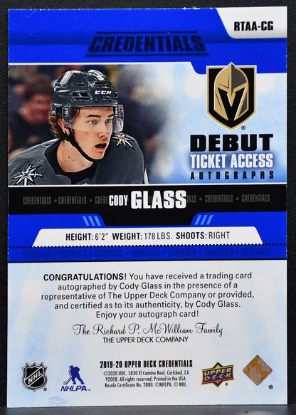 2019-20 UD Credentials Debut Ticket Access Auto Glass RC Auto 159/199 9657