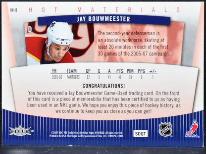 2007-08 Fleer Hot Prospects Materials Jay Bouwmeester HM-JB Panthers Jersey 8020