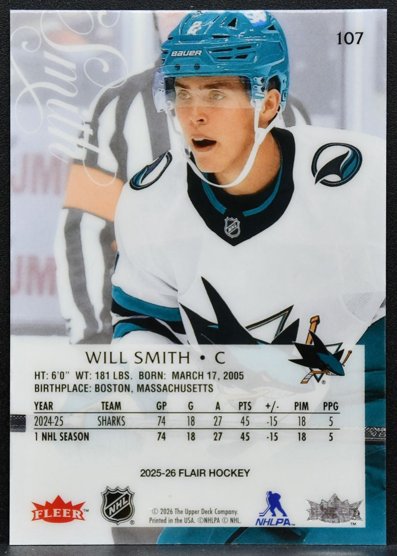 2025-26 Flair Will Smith 107 San Jose Sharks 3844