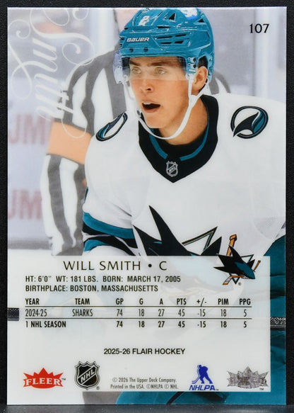 2025-26 Flair Will Smith 107 San Jose Sharks 3844
